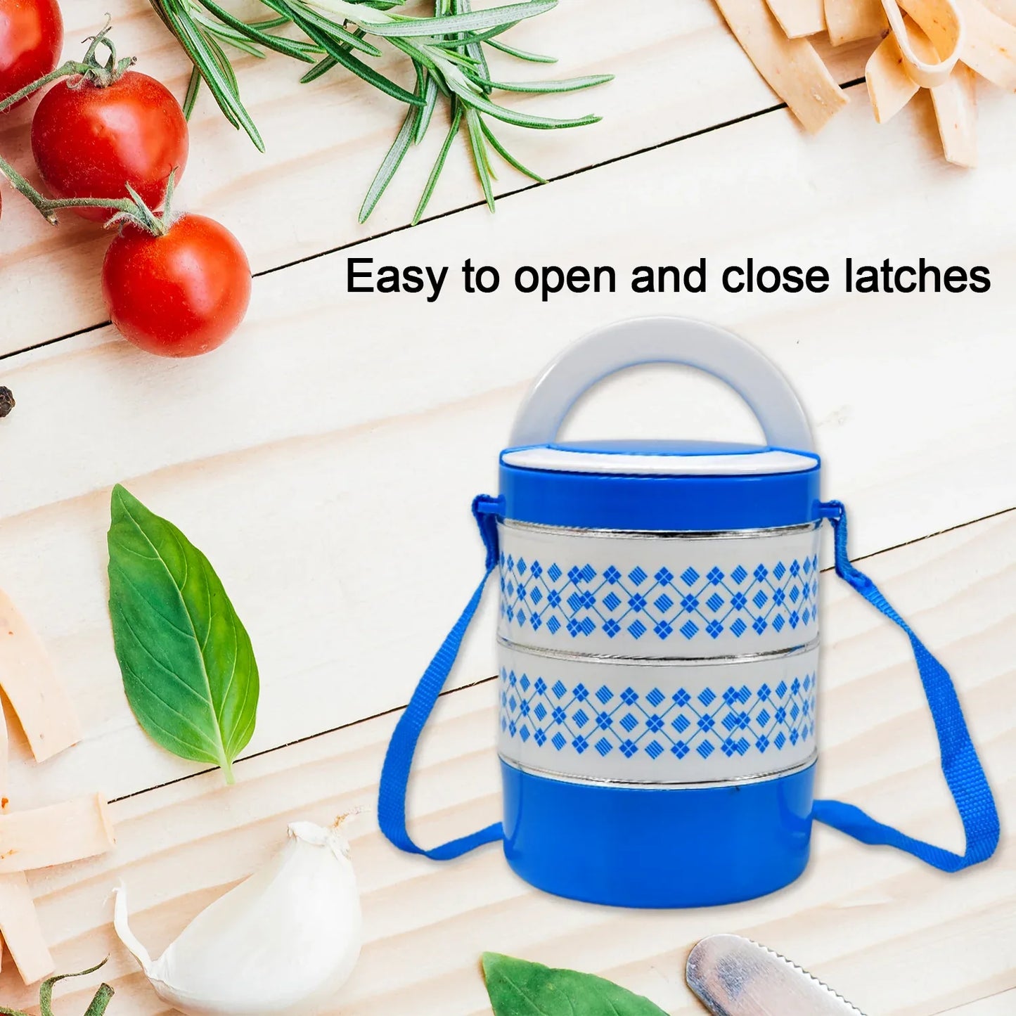 2493 3 Layer Adjustable Insulated Tiffin Set Of 1 Blue 3 Containers Lunch Box - warehousetech13