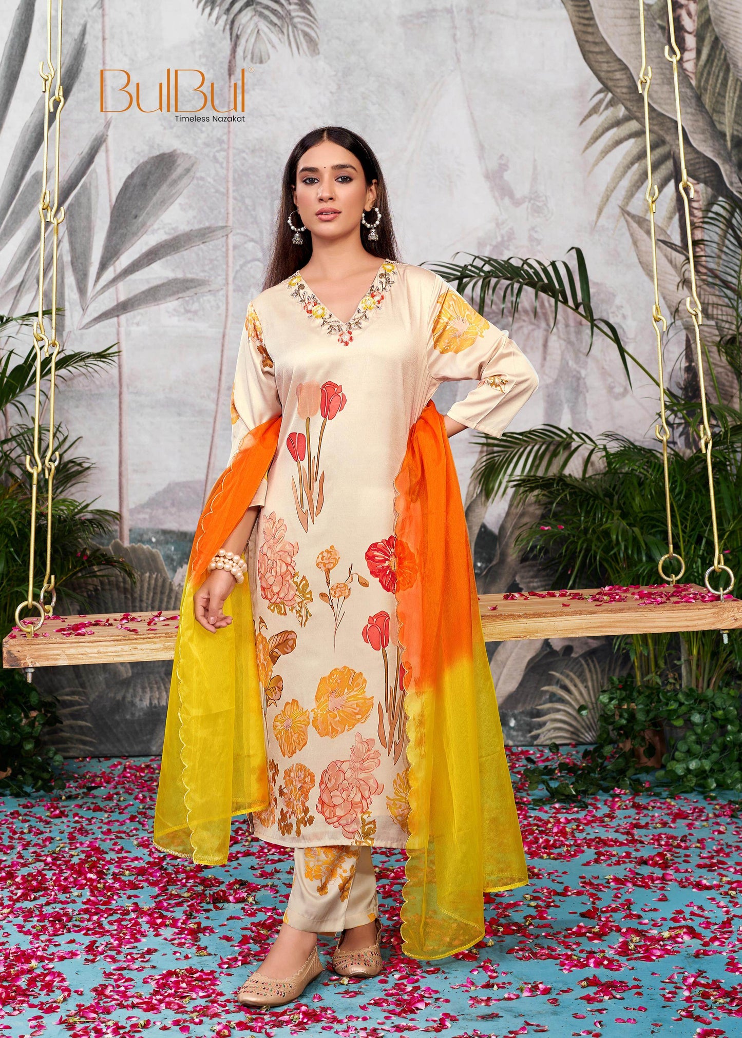 Malaika Silk Pink & White Kurta Set with Dupatta – Elegant Women’s Ethnic Wear