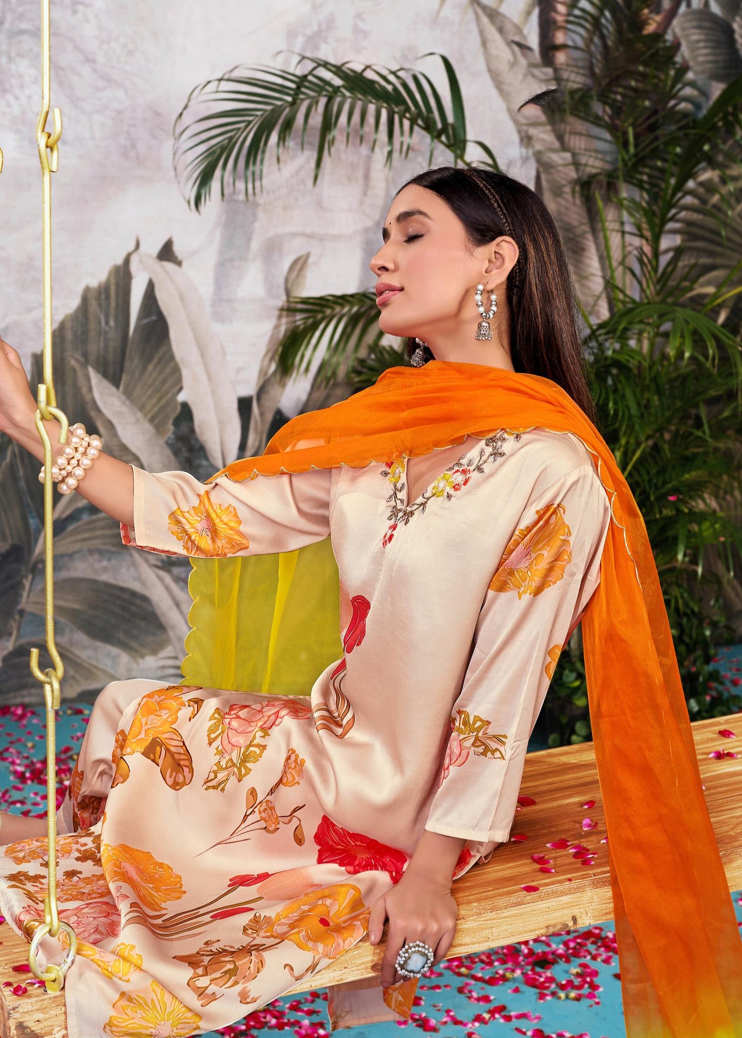 Malaika Silk Pink & White Kurta Set with Dupatta – Elegant Women’s Ethnic Wear