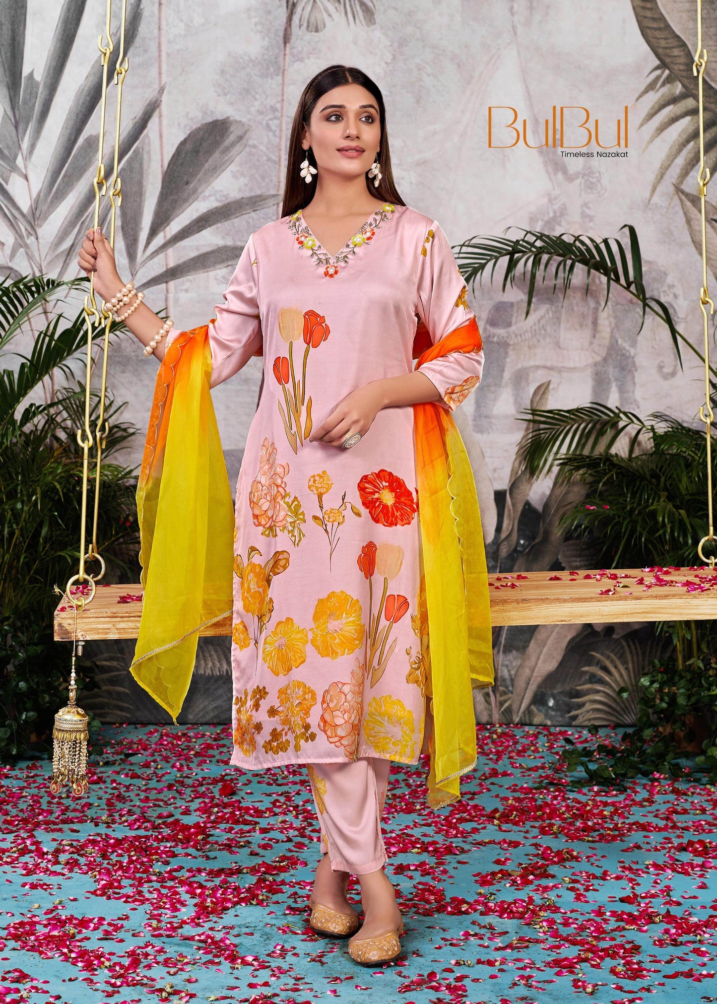 Malaika Silk Pink & White Kurta Set with Dupatta – Elegant Women’s Ethnic Wear