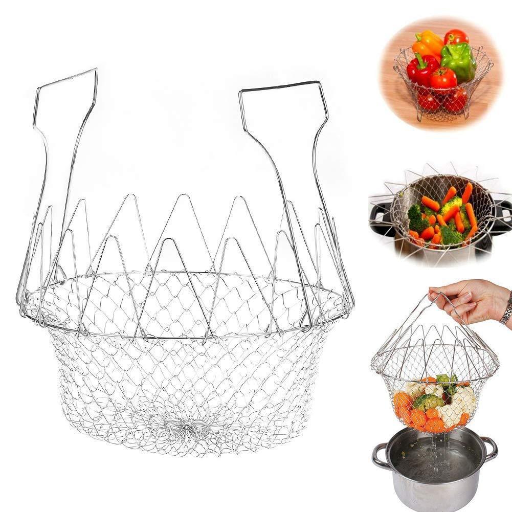 Collapsible Stainless Steel Strainer Basket - Foldable & Space-Saving for Frying, Pasta, and Vegetables - warehousetech13