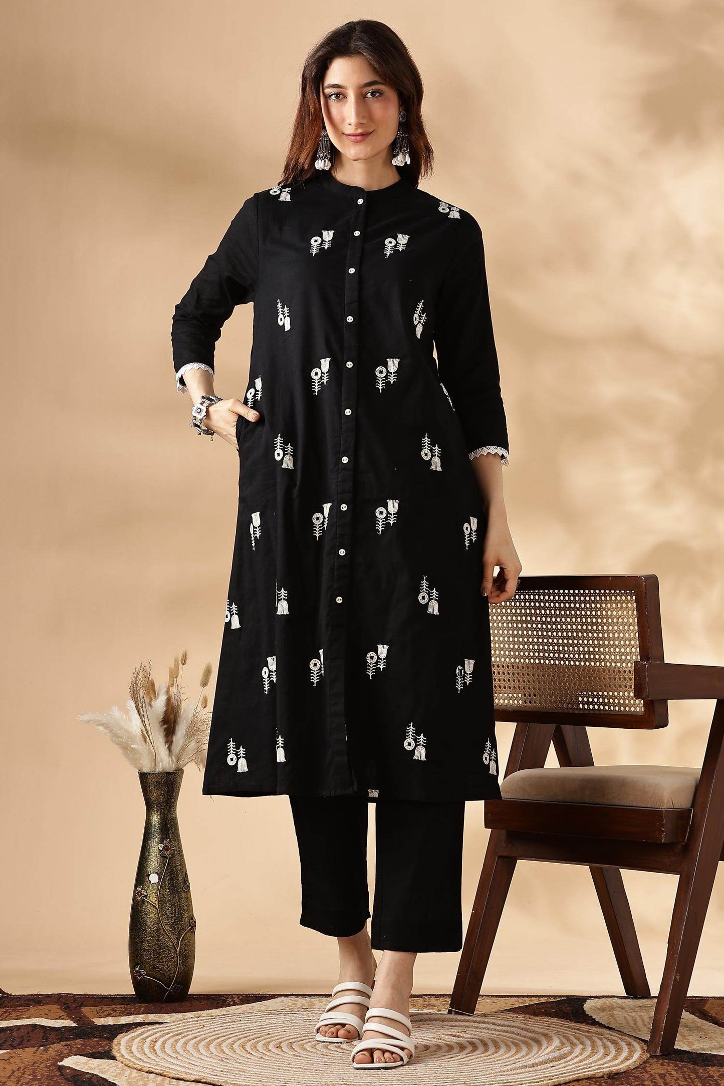 Rashmika Cotton Black Kurta Set - Elegant & Comfortable Ethnic Wear for Women