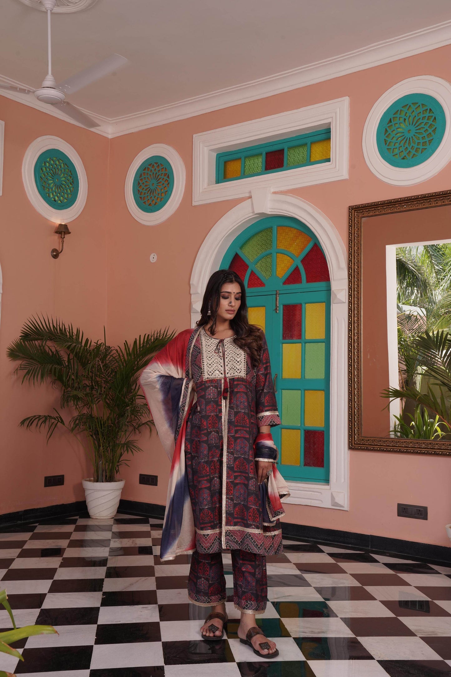 Sarita Red Chanderi Kurta Set with Dupatta – Elegant Ethnic Wear for Festive & Casual Occasions