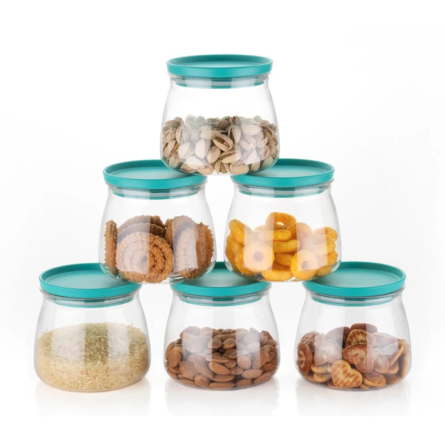 2286 Matka Shaped Jar With Air Tight Leak Proof Lid (Multicolour) (Set Of 6) (900ml) - warehousetech13