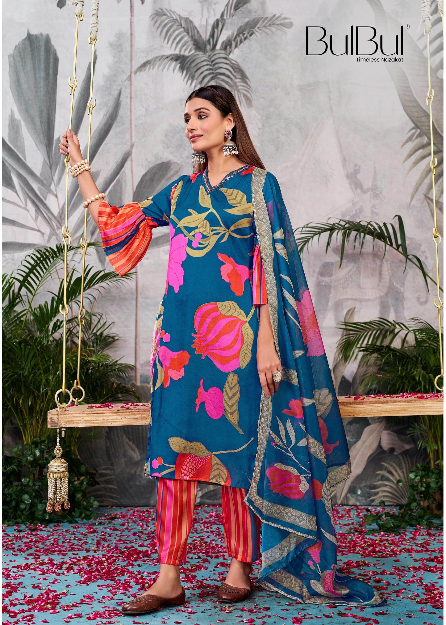 Rani Blue & Mustard Silk Kurta Set with Dupatta for Women – Elegant Festive & Party Wear Outfit