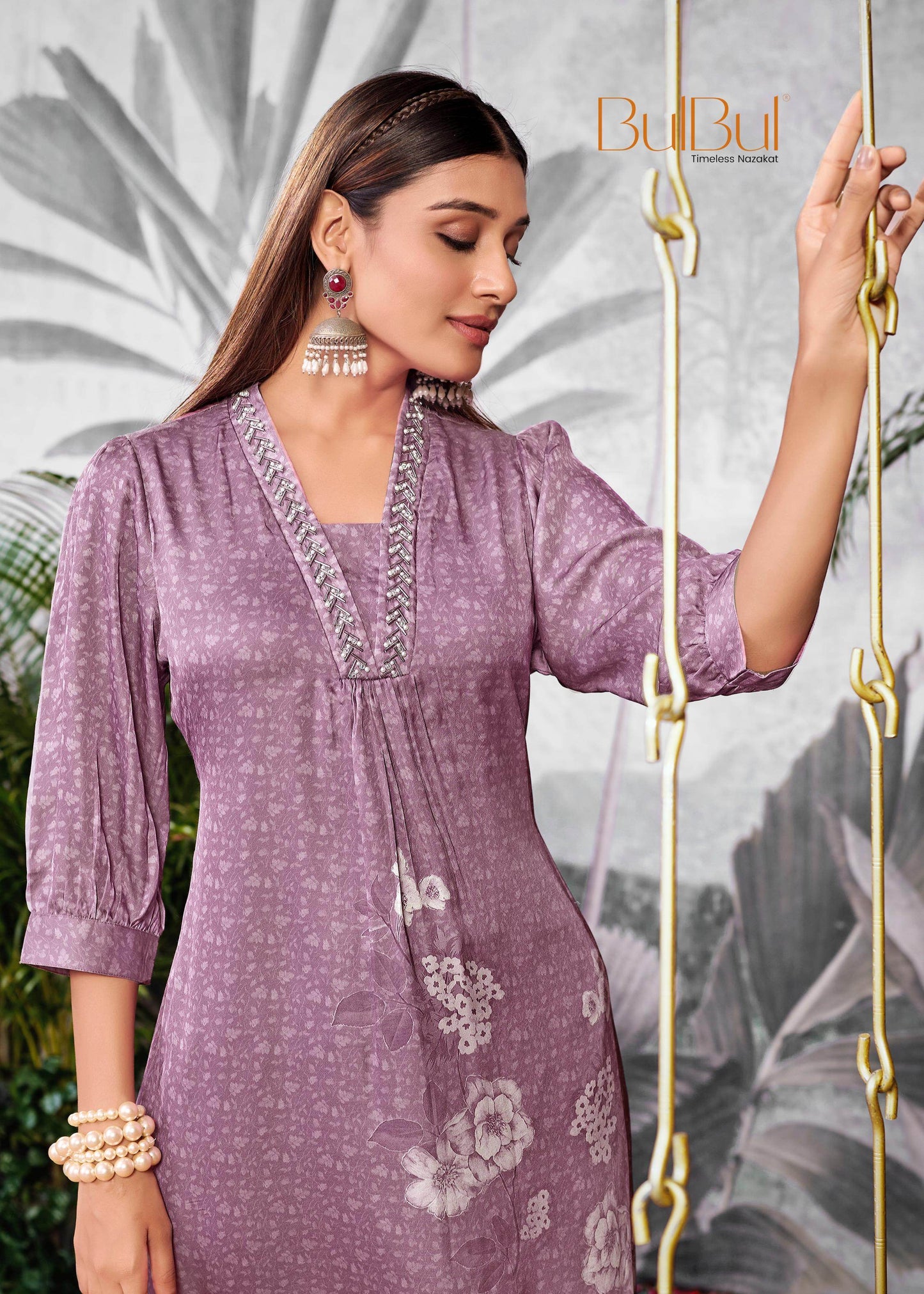 Reeva Silk White and Lavender Kurta Set - Elegant Handcrafted Ethnic Wear