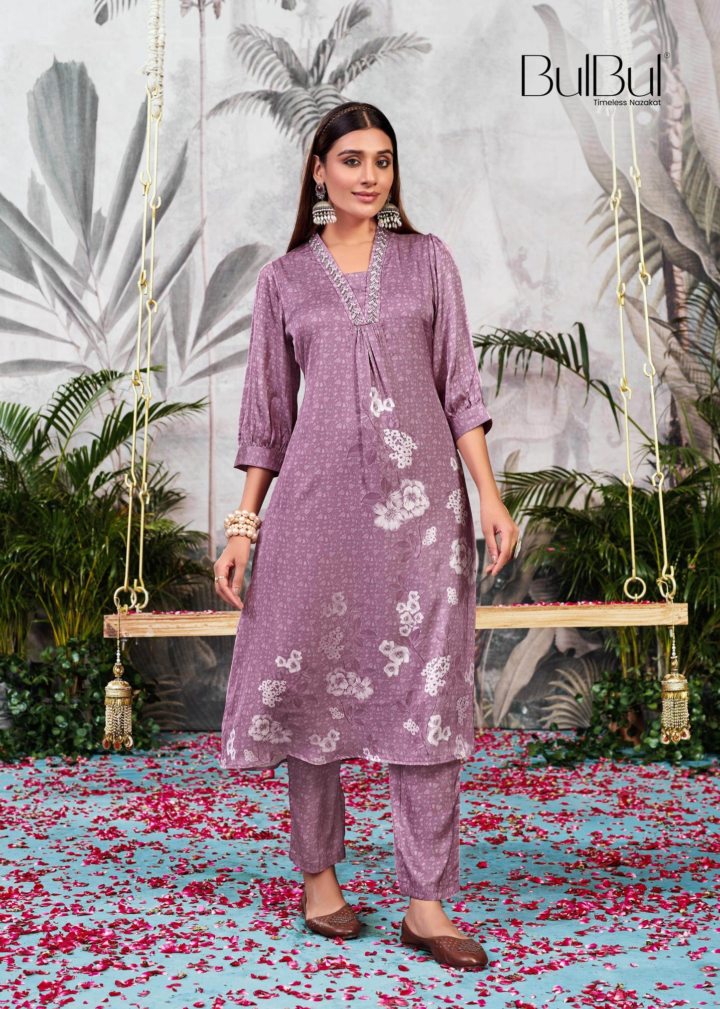 Reeva Silk White and Lavender Kurta Set - Elegant Handcrafted Ethnic Wear