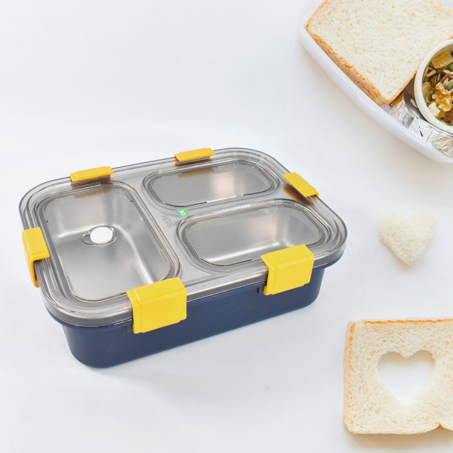 3 Compartment Transparent Stainless Steel Lunch Box For Kids - warehousetech13