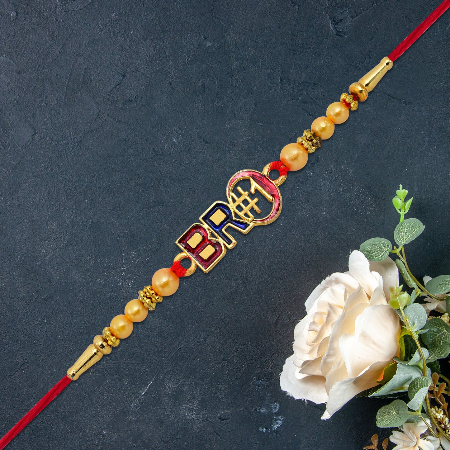 Bro 1 Rakhi With Golden Beads Enamel Finish - warehousetech13
