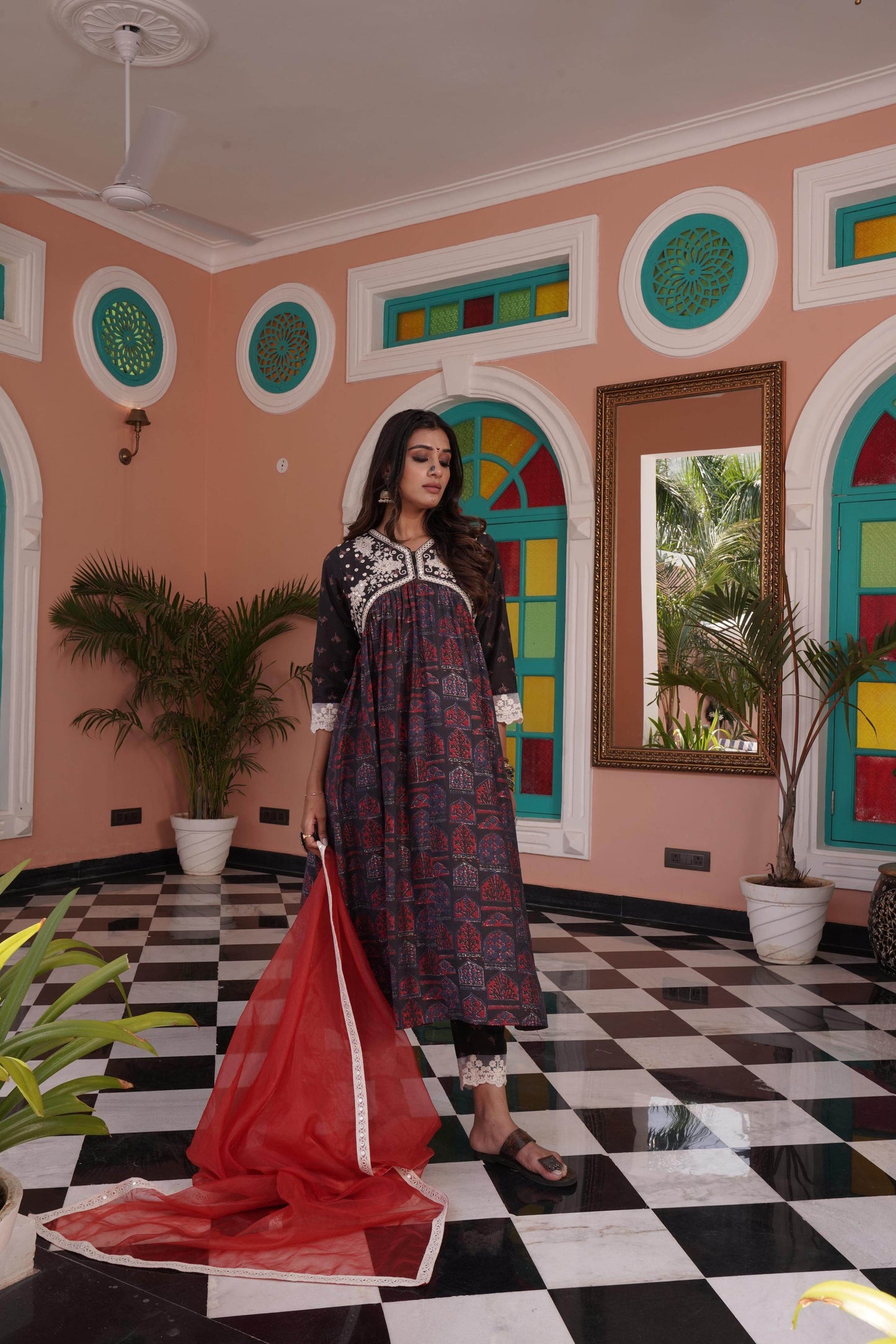 Bhumika Chanderi Red Kurta Set with Dupatta – Elegant Ethnic Wear for Women