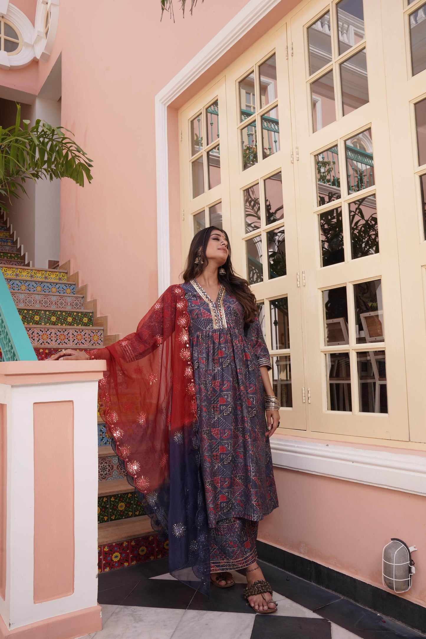 Inaya Classic Blue Chanderi Kurta Set for Festive Occasions