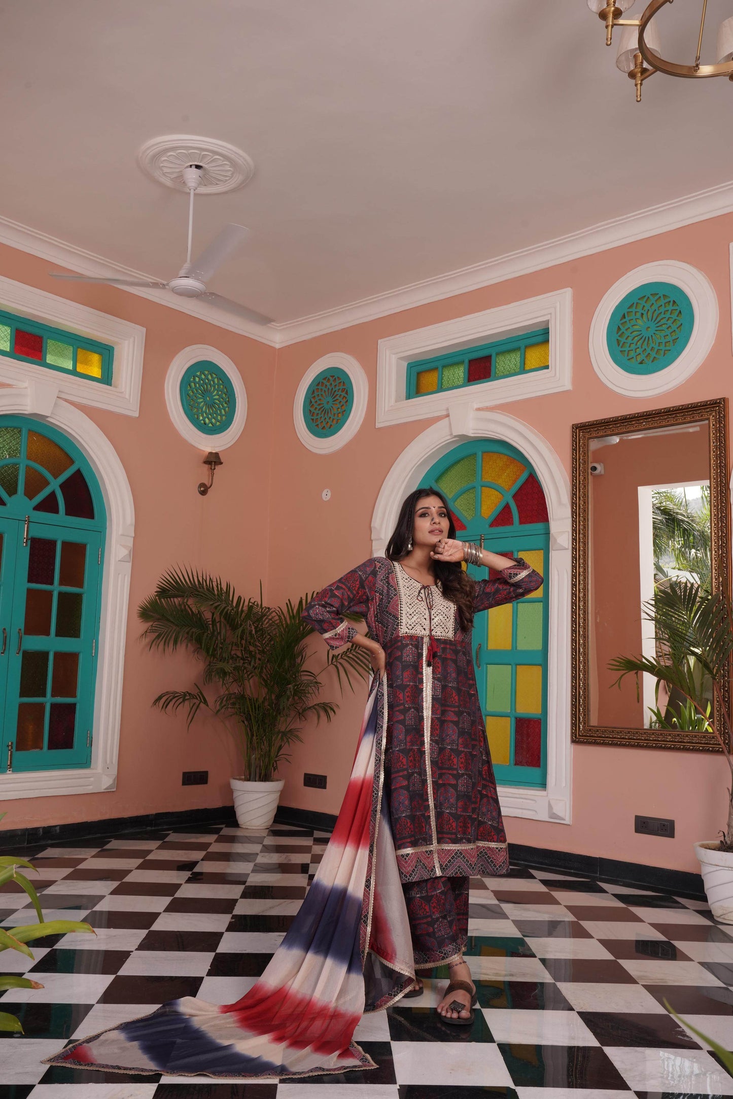 Sarita Red Chanderi Kurta Set with Dupatta – Elegant Ethnic Wear for Festive & Casual Occasions
