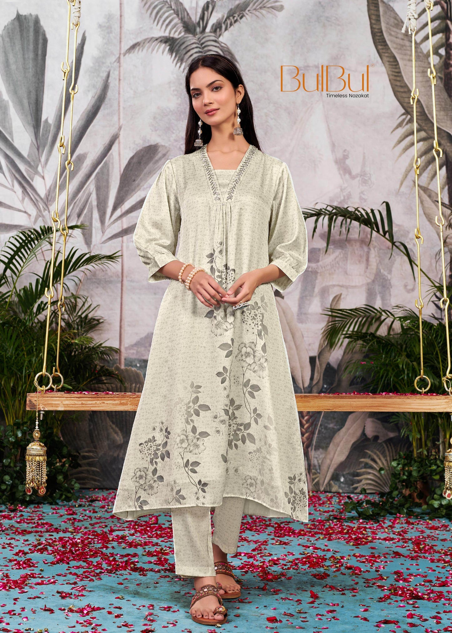 Reeva Silk White and Lavender Kurta Set - Elegant Handcrafted Ethnic Wear