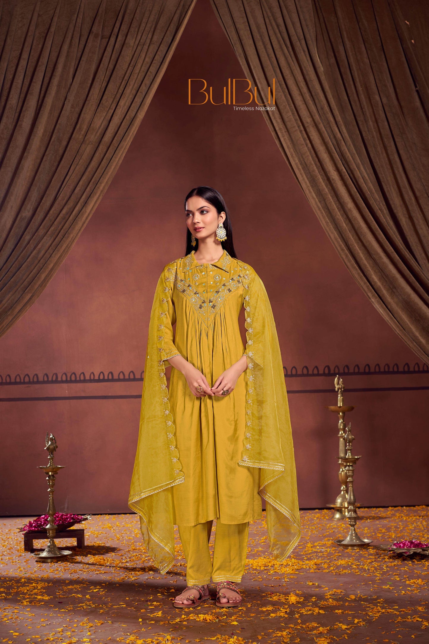 Himawari Muslin Kurta Set - Fuschia & Mustard Women's Ethnic Suit with Dupatta