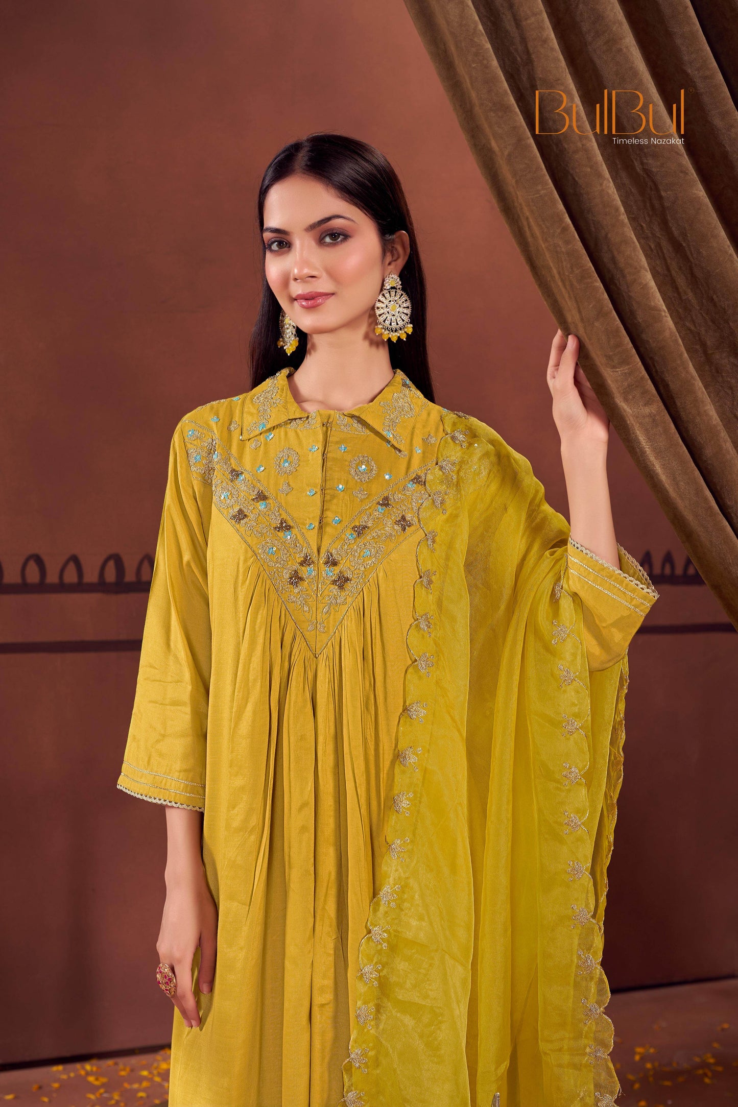 Himawari Muslin Kurta Set - Fuschia & Mustard Women's Ethnic Suit with Dupatta