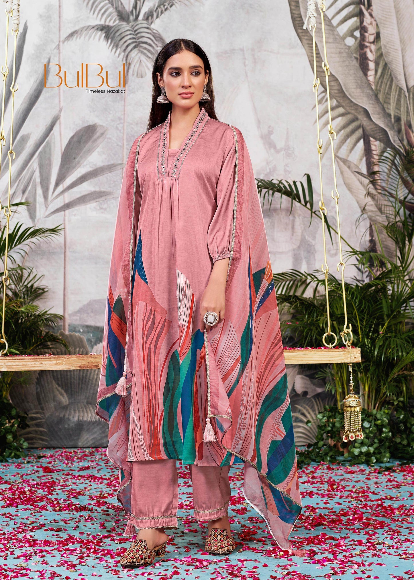 Shama Women’s Silk Kurta Set in Peach and Purple with Dupatta – Festive Wear Outfit