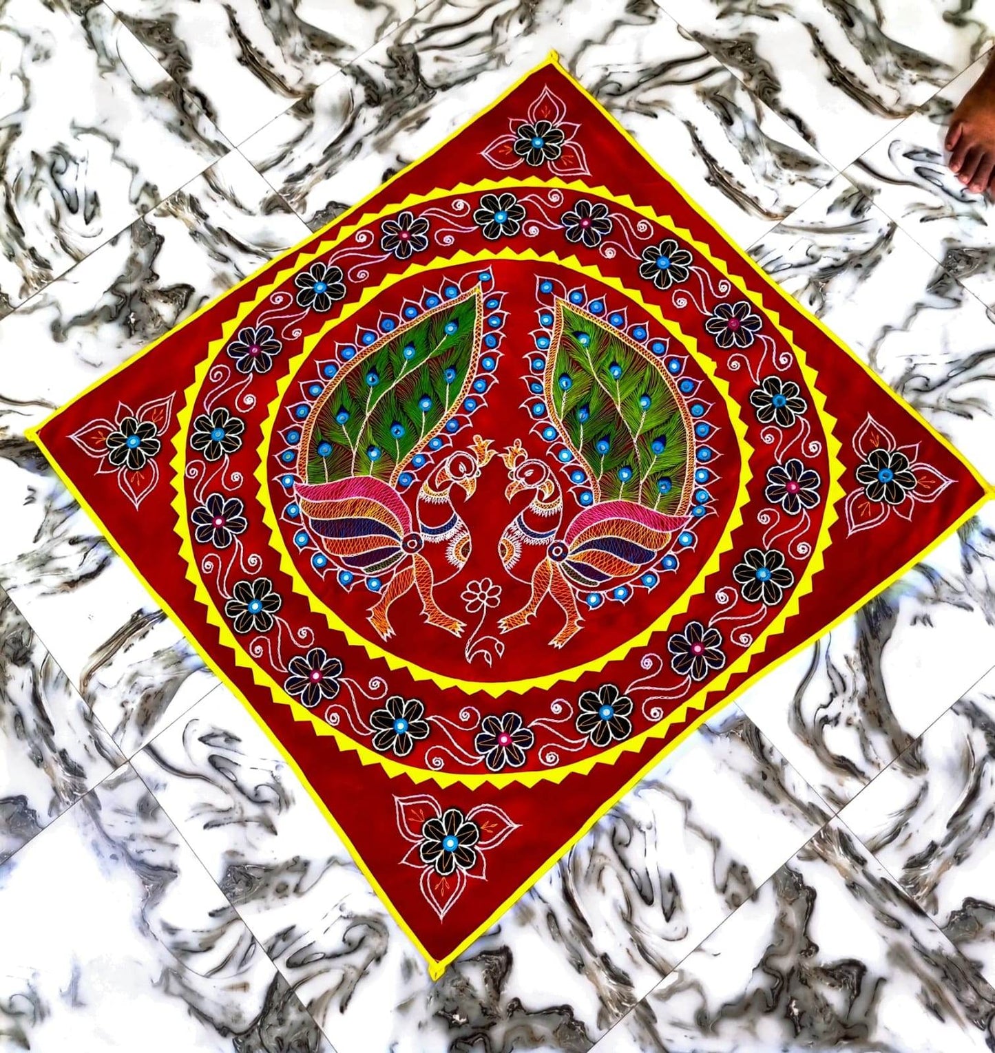PEACOCK MULTI COLOR DECORATED CHANDUA ( RED / BLACK / MAROON BACKGROUND) - warehousetech13