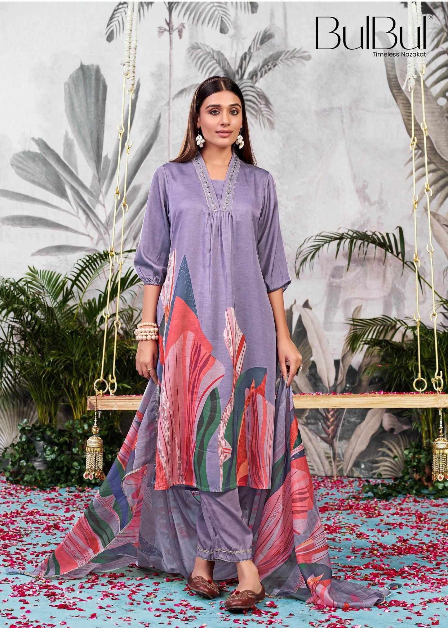 Shama Women’s Silk Kurta Set in Peach and Purple with Dupatta – Festive Wear Outfit