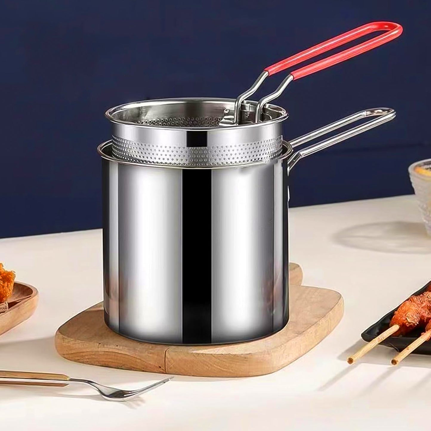 Small Deep Frying Pot With Strainer Basket (2 Pc Set) - warehousetech13