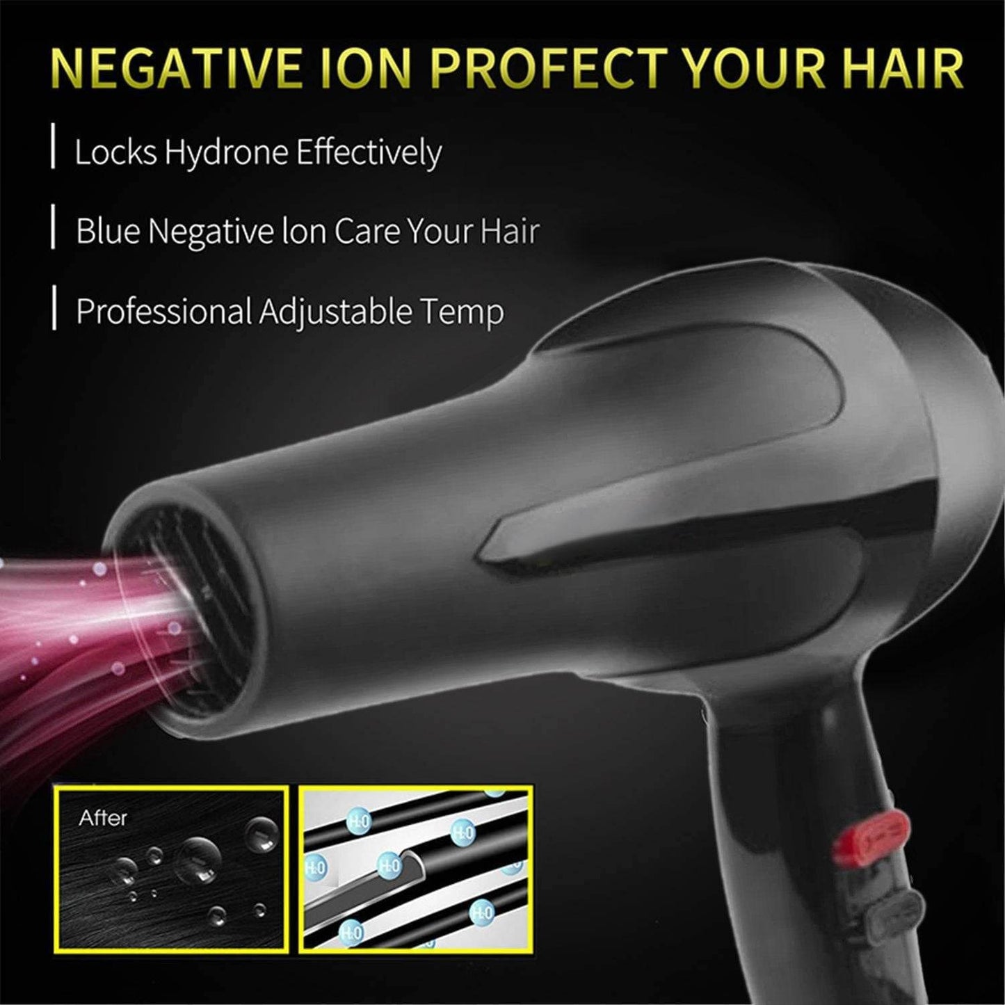 Professional Hair Dryer 1500 Watts(Black) - warehousetech13