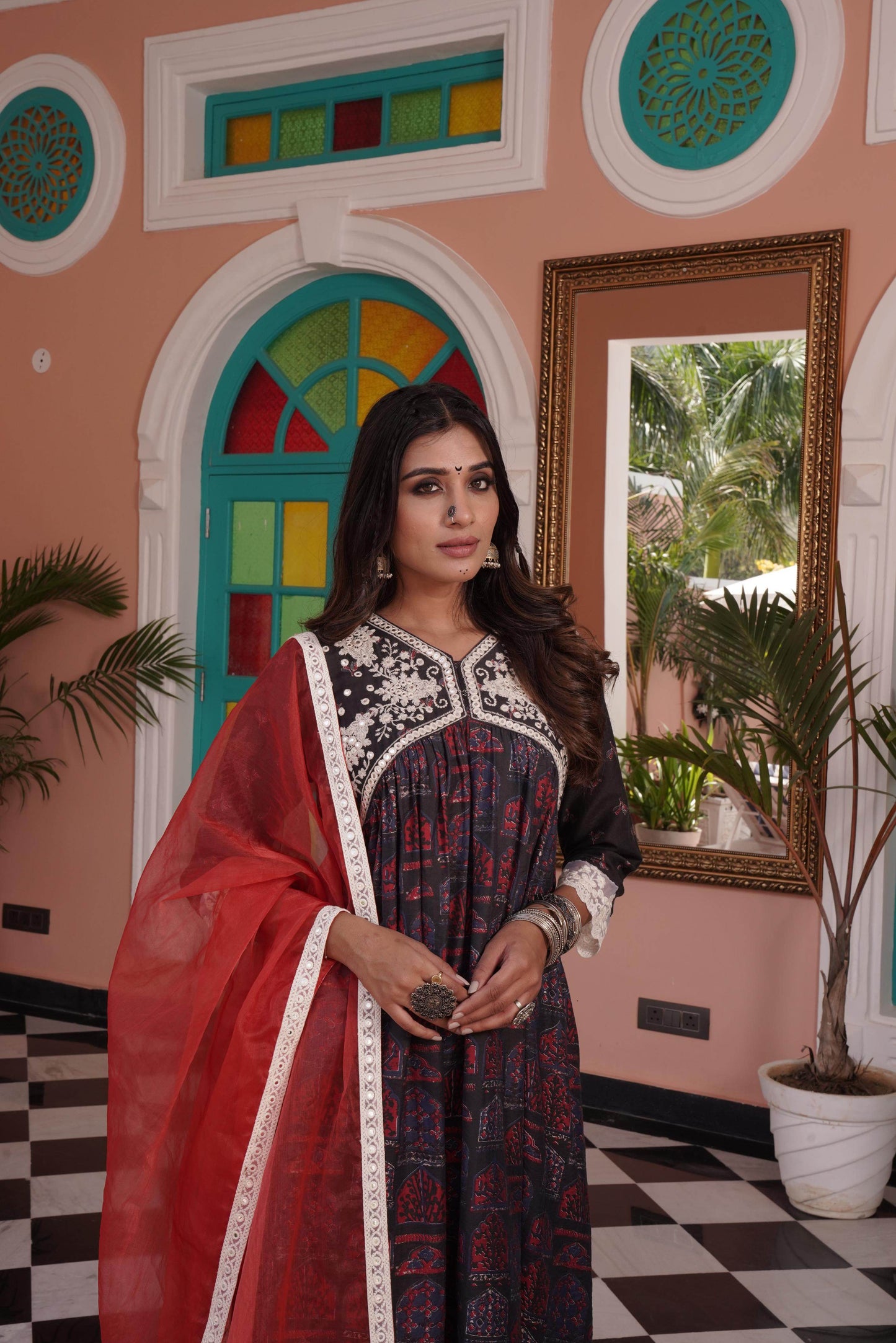 Bhumika Chanderi Red Kurta Set with Dupatta – Elegant Ethnic Wear for Women
