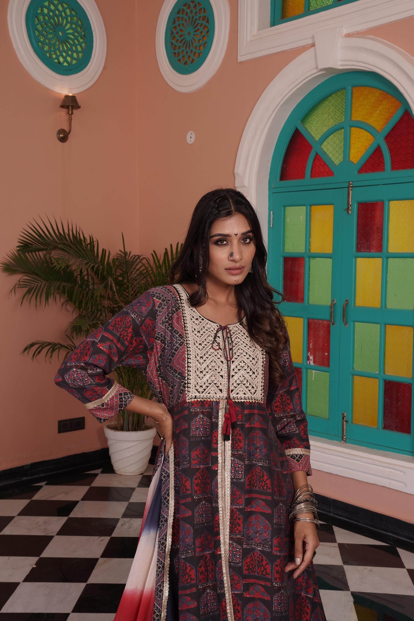Sarita Red Chanderi Kurta Set with Dupatta – Elegant Ethnic Wear for Festive & Casual Occasions