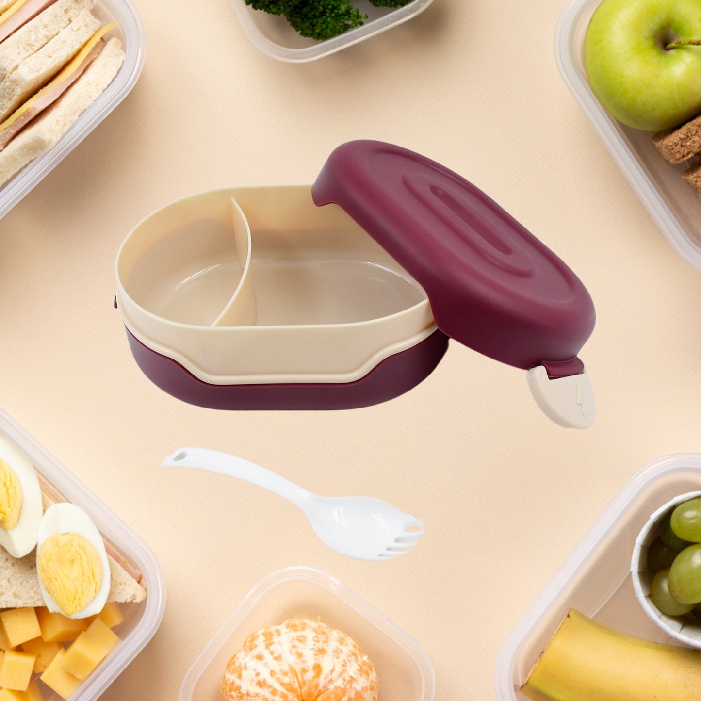 Airtight Food Grade Tiffin Box With 2 In 1 Spoon And 2 Compartment - warehousetech13