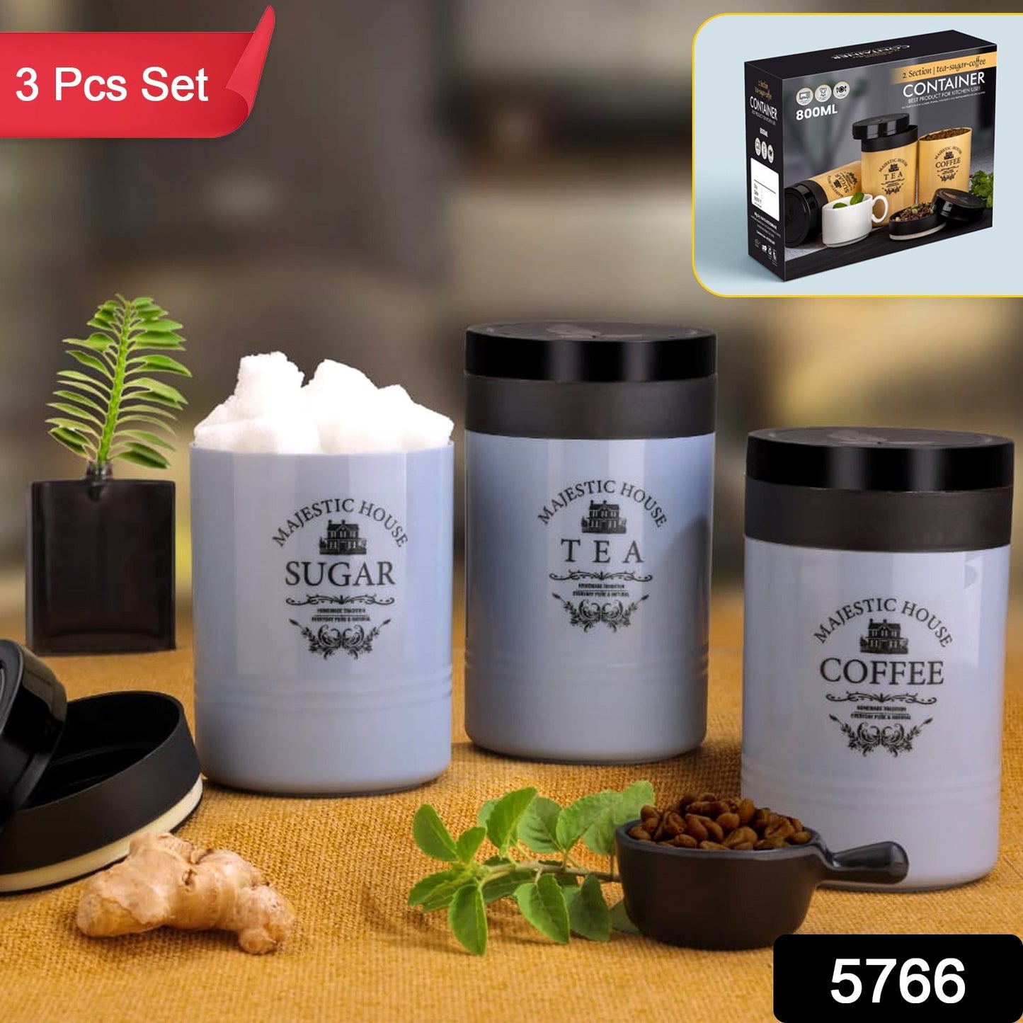 5766 Accurate Seal Tea Sugar Coffee Container - 3 Pcs Plastic Damru Shaped Tea Coffee Sugar Canisters Jar New Airtight Food Seal Containers For Salt Dry Fruit Grocery Multicolor (3 Pcs Set) - warehousetech13