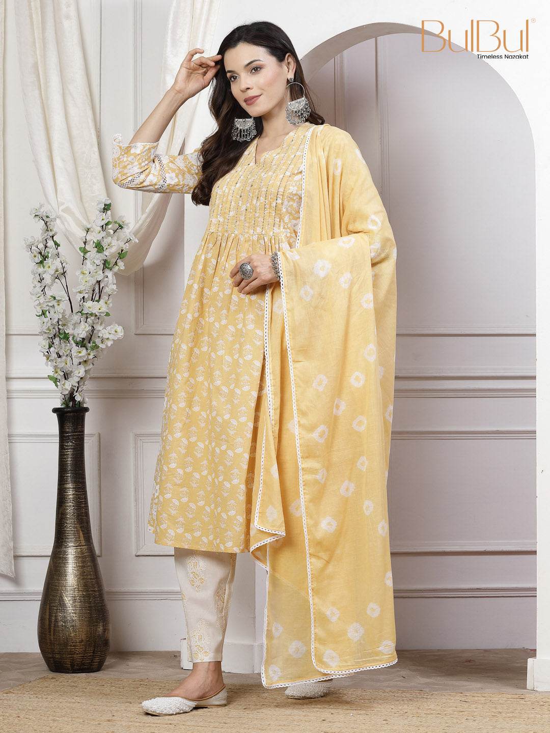 Sia Off White Cotton Kurta Set with Dupatta | Elegant Ethnic Wear for Women