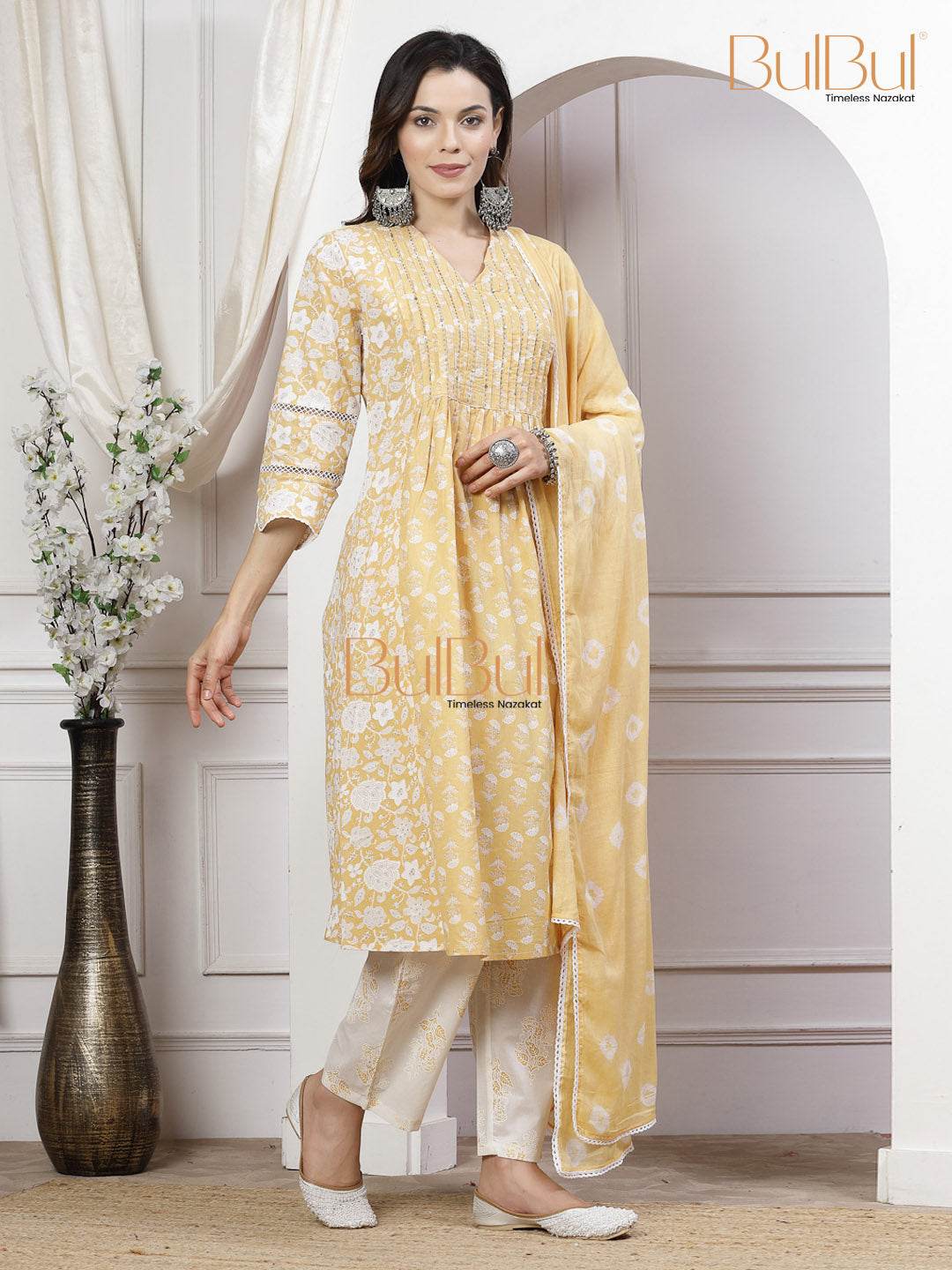 Sia Off White Cotton Kurta Set with Dupatta | Elegant Ethnic Wear for Women
