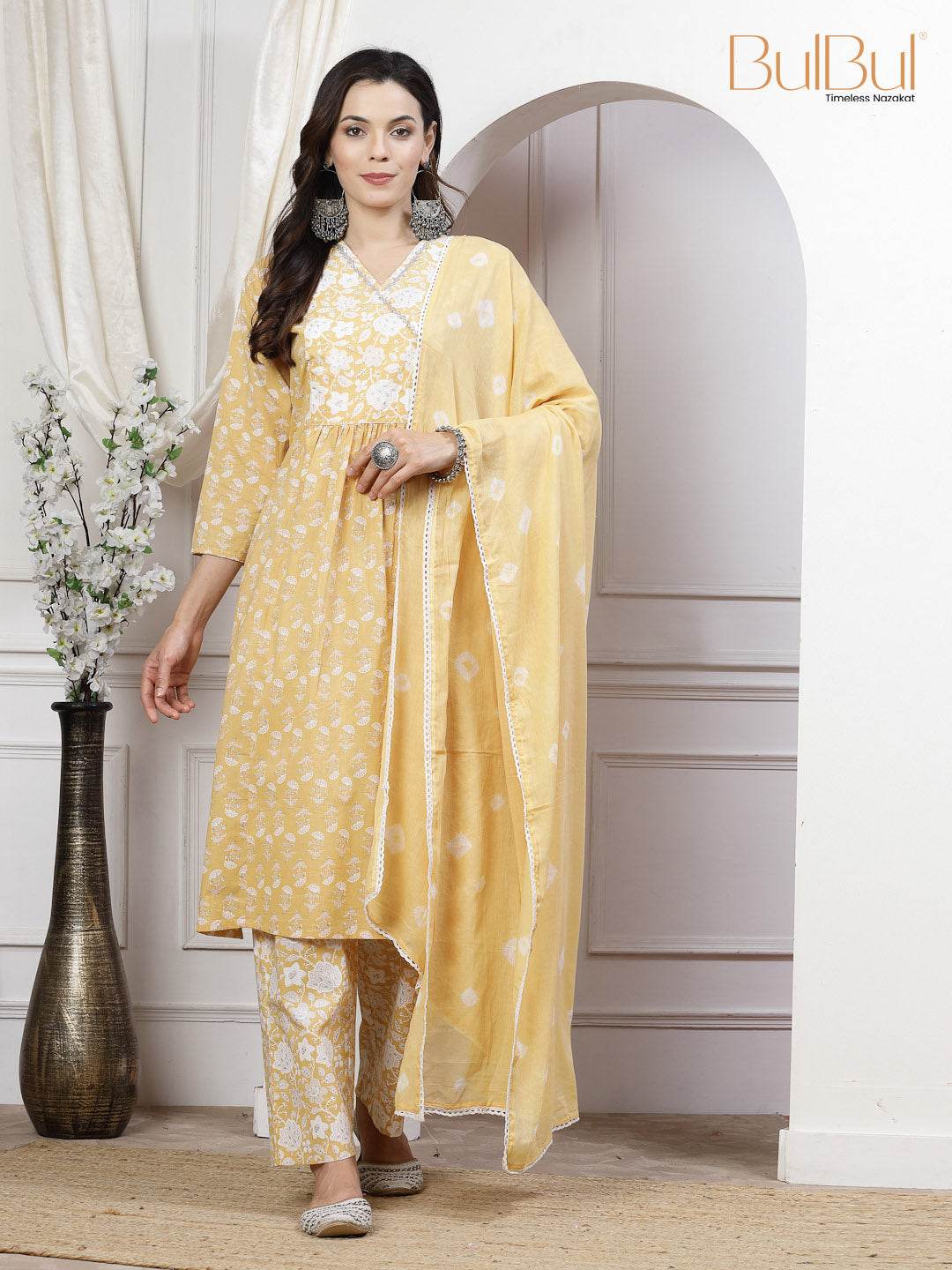 Gulfam Cotton Off-White Kurta Set with Dupatta for Women | Elegant Ethnic Wear