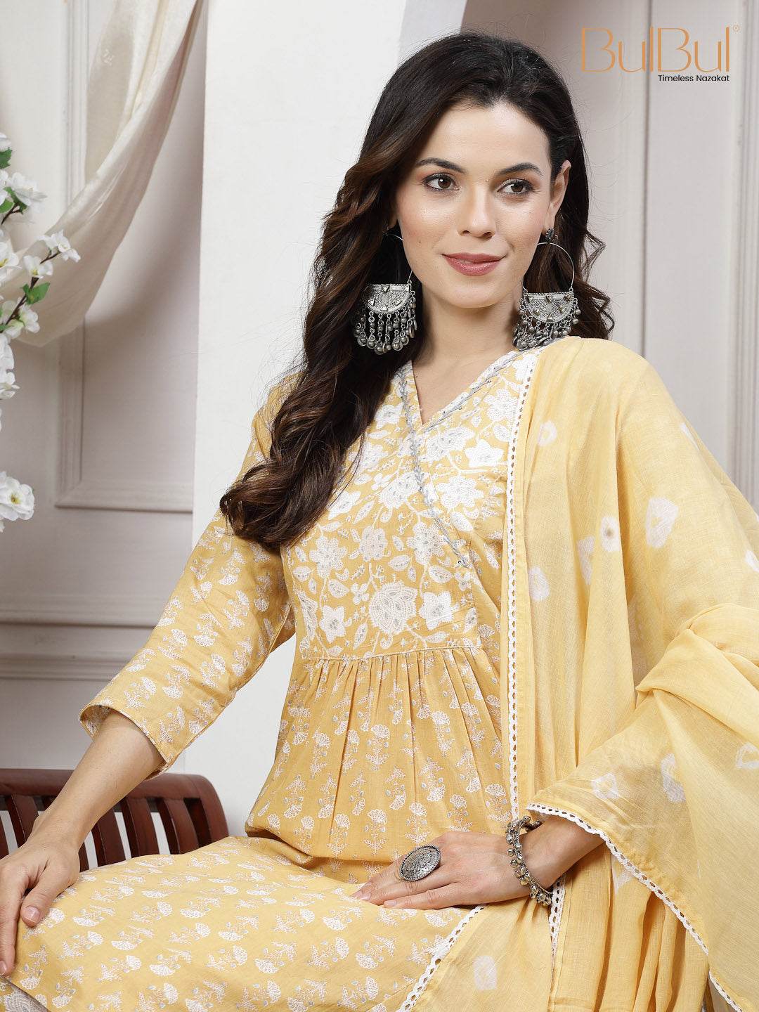 Gulfam Cotton Off-White Kurta Set with Dupatta for Women | Elegant Ethnic Wear