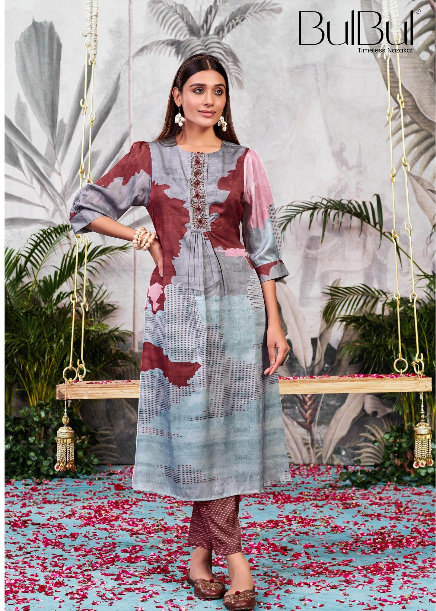 Tanya Silk Kurta Set in Purple & Pink – Soft Satin Fabric