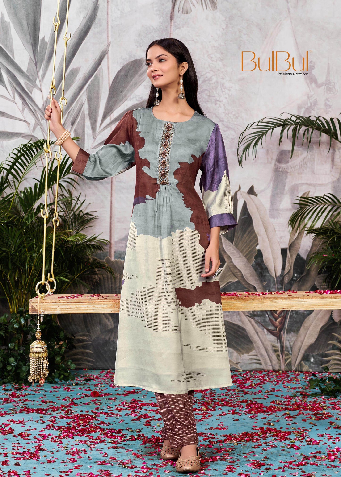 Tanya Silk Kurta Set in Purple & Pink – Soft Satin Fabric