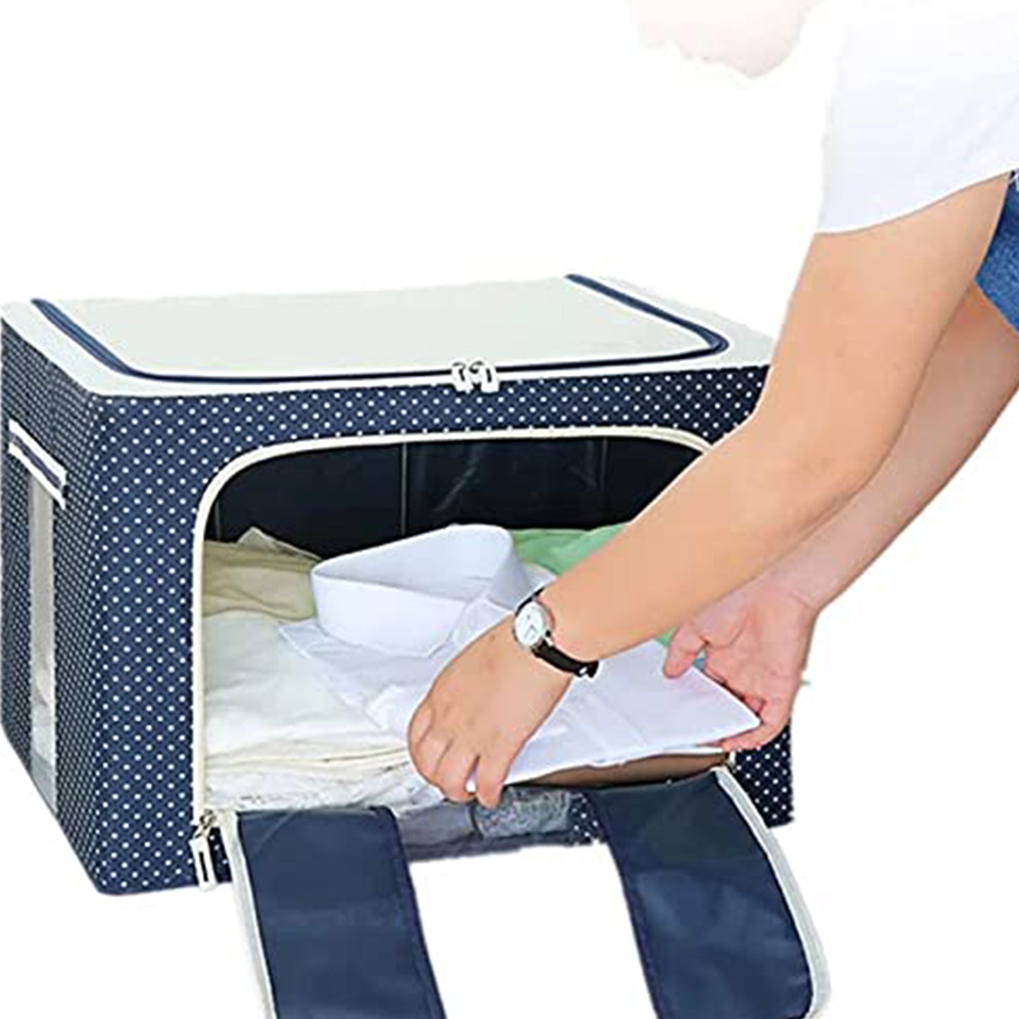 17641 Foldable Steel Frame Clothes Living Storage Organizer Handled Bag Box For Large Size Bedding Blankets Women Saree Toys Cloth Storage Box Bag (66 Liter) - warehousetech13