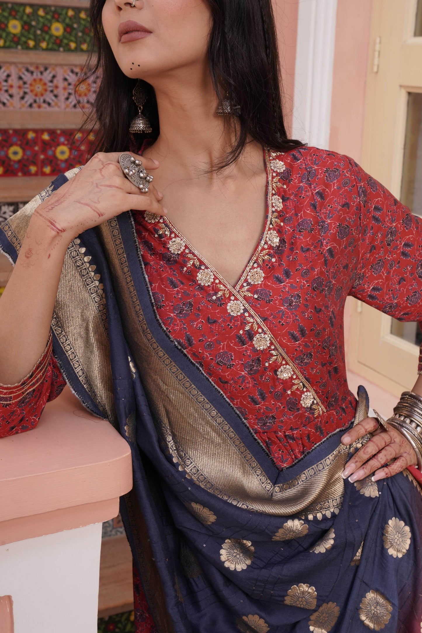 Elegant Inayat Red Chanderi Kurta and Dupatta Set