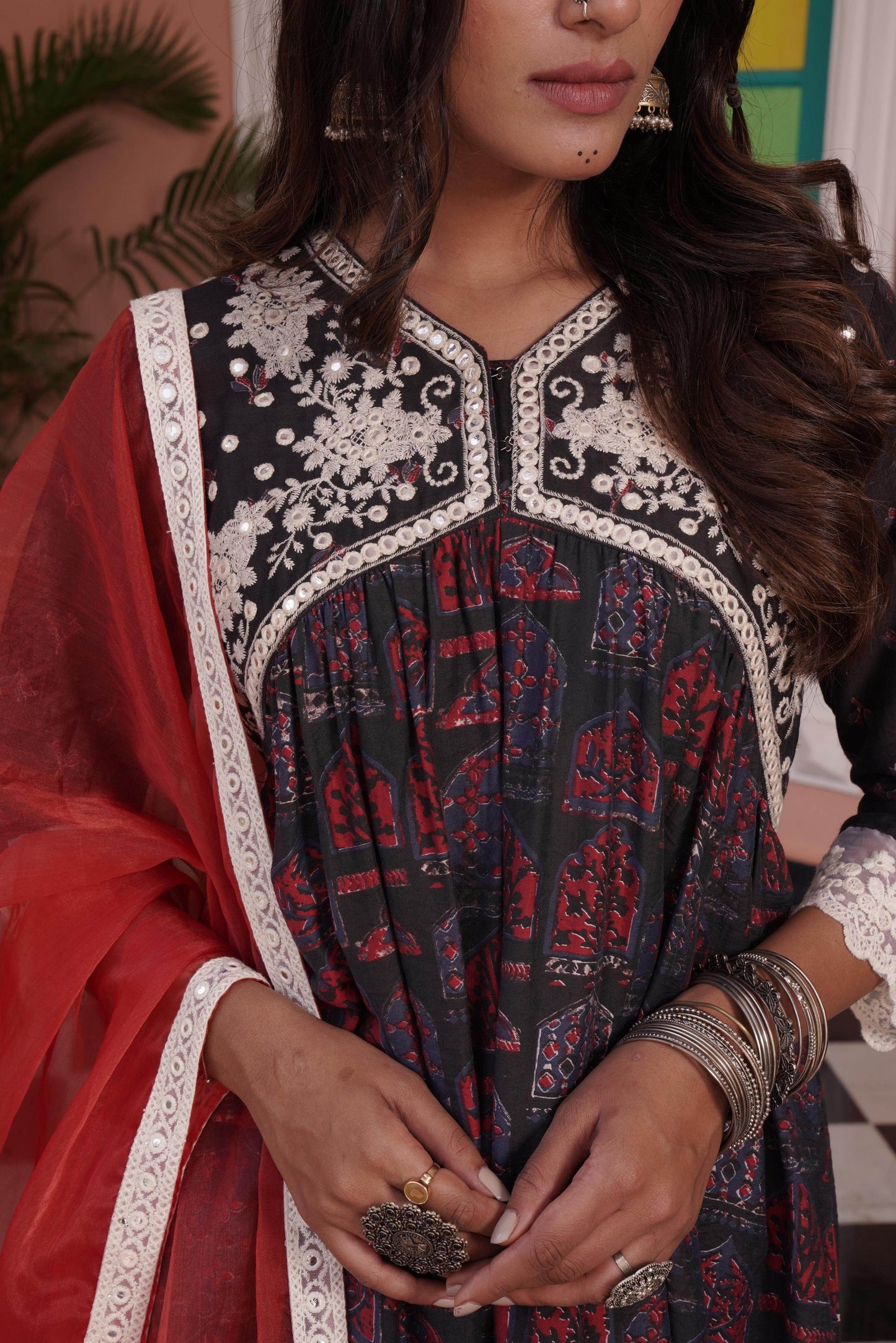 Bhumika Chanderi Red Kurta Set with Dupatta – Elegant Ethnic Wear for Women