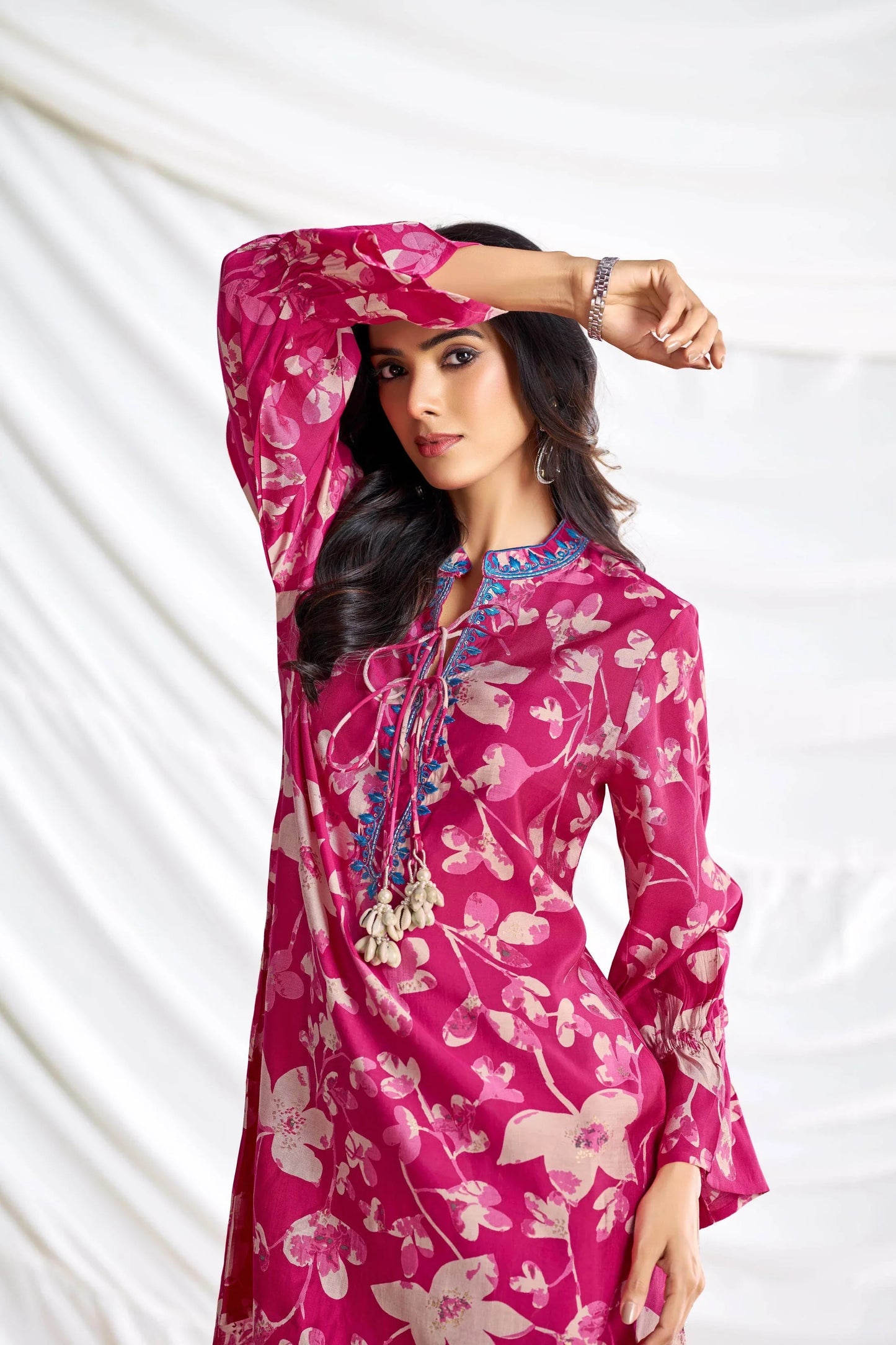 Preha Women's Mustard & Fuchsia Chanderi Co-Ord Set – Premium Silk Fabric - warehousetech13
