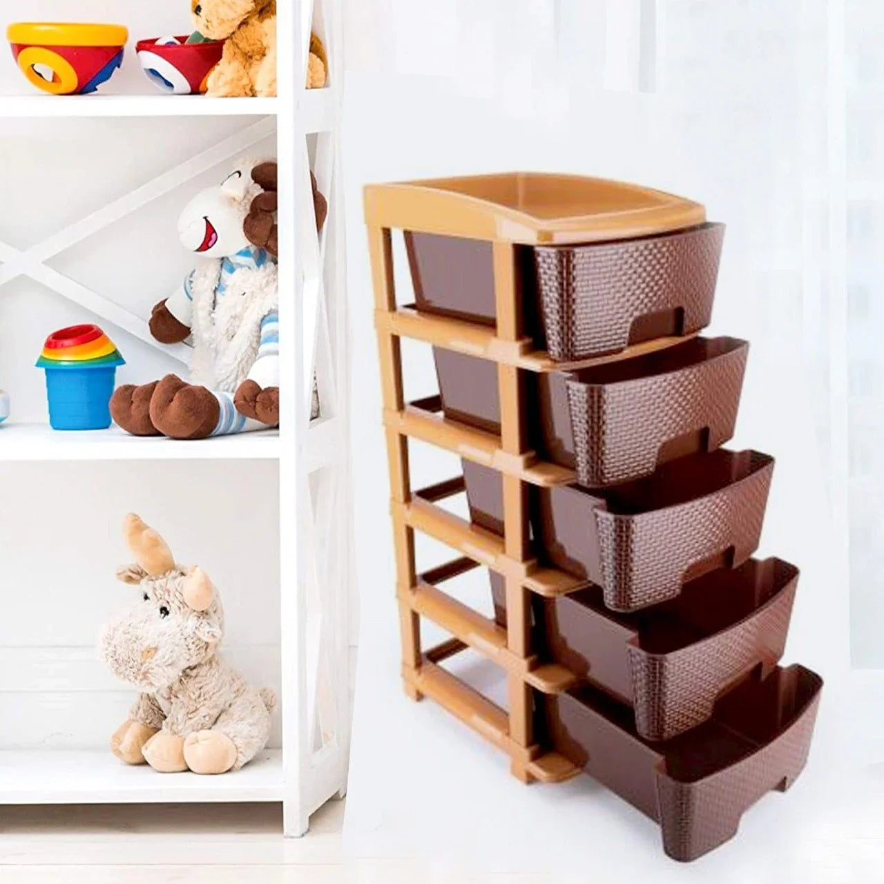 1151 5tier Plastic Modular Drawer System For Multiple Use (Brown Colour) - warehousetech13