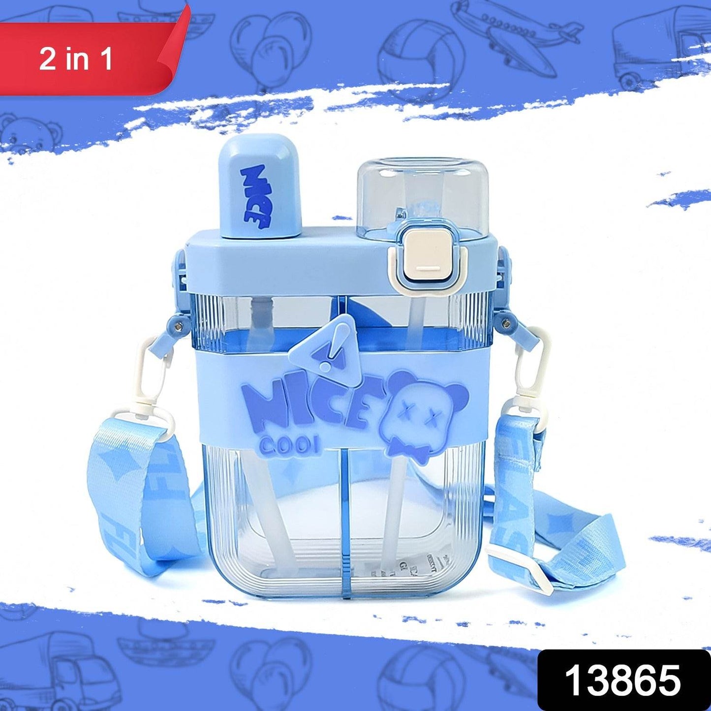 Water Bottle With Straw And Adjustable Shoulder Straps 2in1 Dual Compartment - warehousetech13