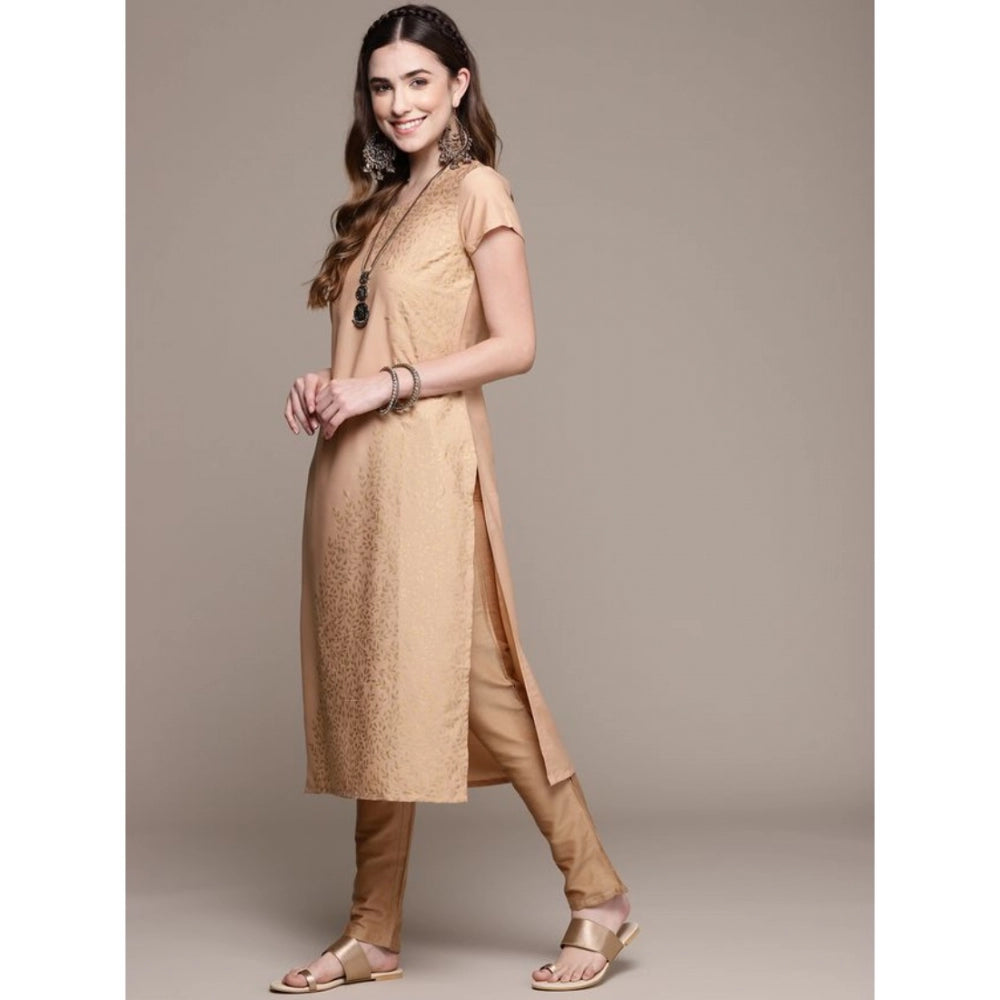 Ladies' Casual Short Sleeve Floral Print Crepe Kurti (Peach) - warehousetech13