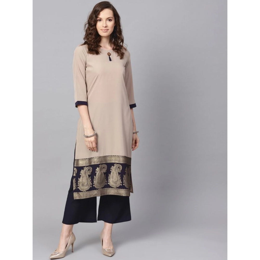 Women's Casual Kurti and Palazzo Set with 3/4 Sleeve in Paisley Design (Beige) - warehousetech13