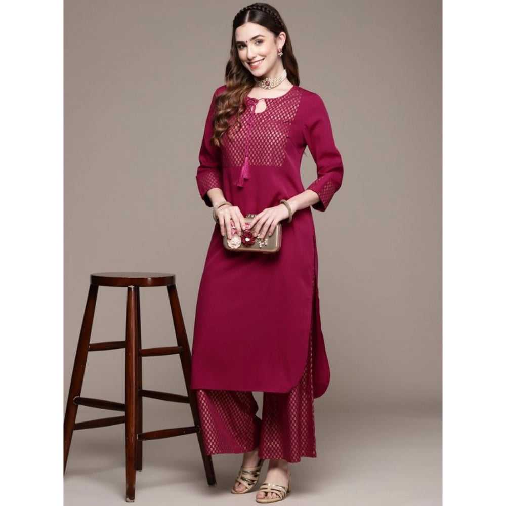 Women’s Casual Full Sleeve Kurti and Palazzo Set with Ethnic Designs in Crepe Fabric (Black & Dark Pink) - warehousetech13