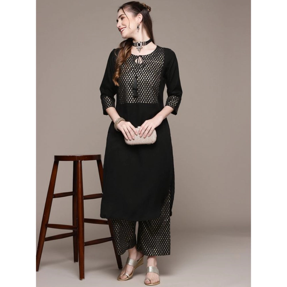 Women’s Casual Full Sleeve Kurti and Palazzo Set with Ethnic Designs in Crepe Fabric (Black & Dark Pink) - warehousetech13