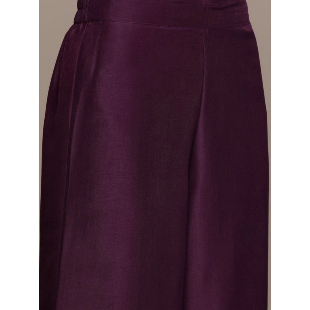 Women's Ethnic Motifs 3/4 Sleeve Casual Chinon Kurti and Palazzo Set (Purple) - warehousetech13