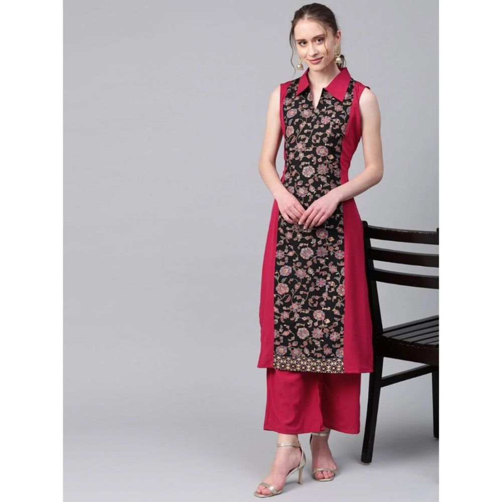 Women’s Casual Sleeveless Kurti with Palazzo Set (Pink) - warehousetech13