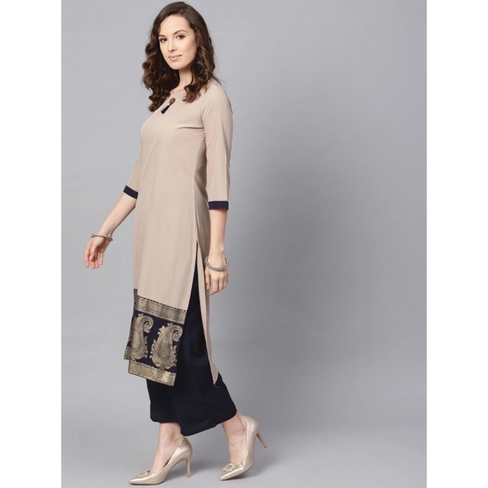 Women's Casual Kurti and Palazzo Set with 3/4 Sleeve in Paisley Design (Beige) - warehousetech13