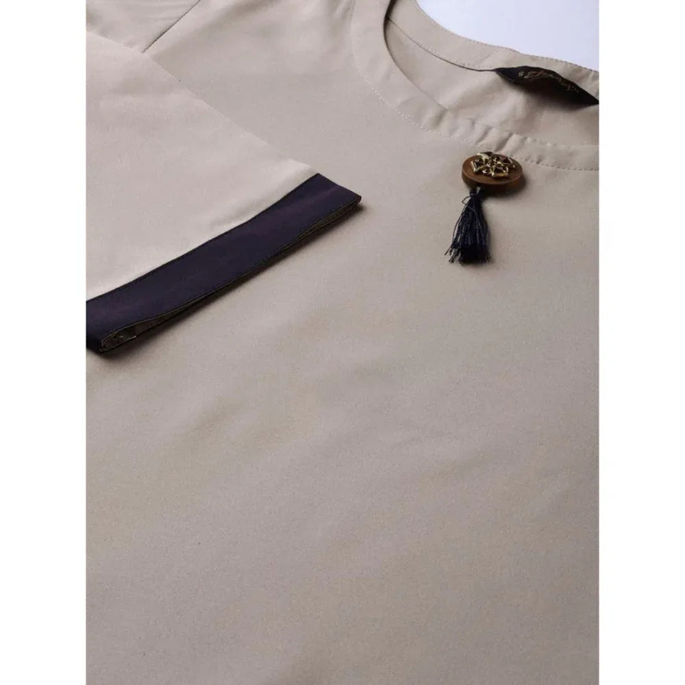 Women's Casual Kurti and Palazzo Set with 3/4 Sleeve in Paisley Design (Beige) - warehousetech13