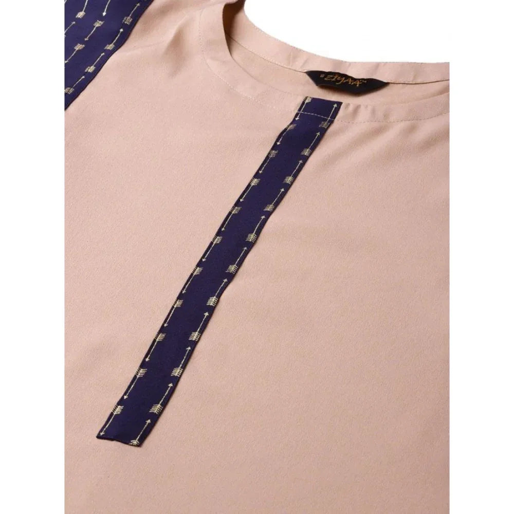 Women’s Casual Crepe Kurti with Short Sleeves and Palazzo Set (Beige) in Tribal Design - warehousetech13