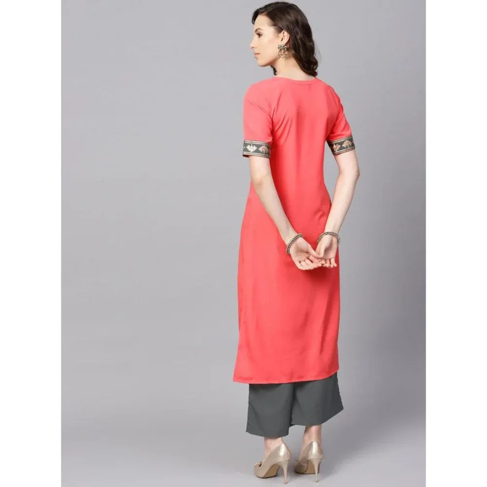 Women’s Relaxed Half Sleeve Floral Design Crepe Kurti and Palazzo Ensemble (Peach) - warehousetech13